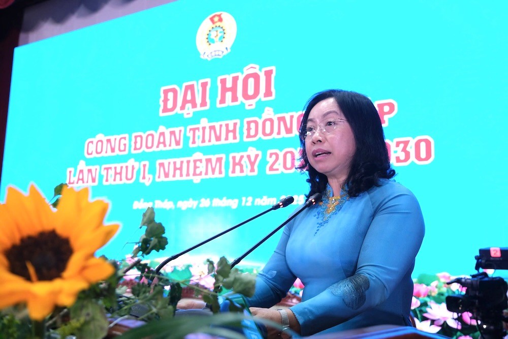 Bà Thái Thu Xương - Phó Chủ tịch Thường trực Tổng Liên đoàn Lao động Việt Nam. Ảnh: Phong Linh