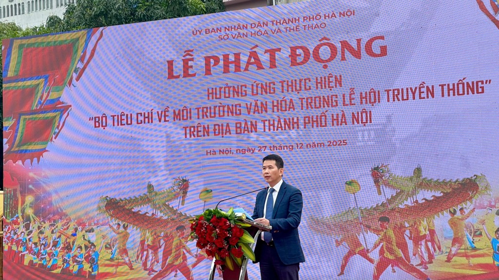 Giám đốc Sở Văn hóa và Thể thao Hà Nội Phạm Tuấn Long phát biểu tại buổi lễ