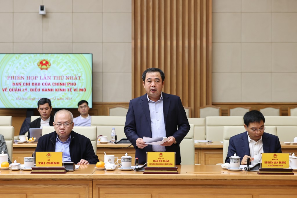 Bộ trưởng Bộ Nông nghiệp và Môi trường Trần Đức Thắng phát biểu tại phiên họp - Ảnh: VGP/Nhật Bắc