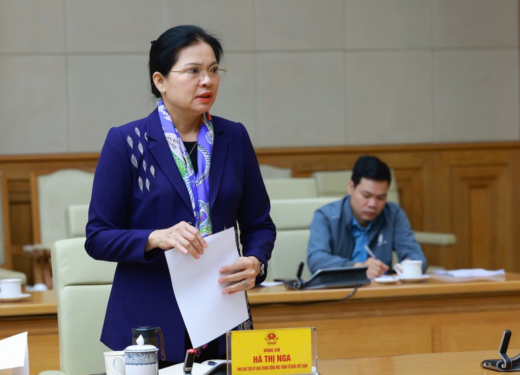 Bà Hà Thị Nga, Phó Chủ tịch Ủy ban Trung ương Mặt trận Tổ quốc Việt Nam phát biểu - Ảnh: VGP/Nhật Bắc
