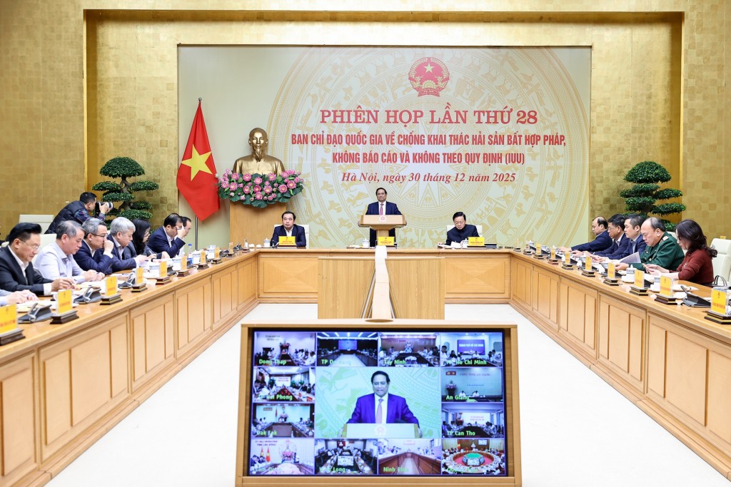 Thủ tướng Phạm Minh Chính chủ trì phiên họp lần thứ 28 của Ban Chỉ đạo quốc gia về chống khai thác hải sản bất hợp pháp, không báo cáo và không theo quy định (IUU) - Ảnh: VGP/Nhật Bắc Thủ tướng Phạm Minh Chính chủ trì phiên họp lần thứ 28 của Ban Chỉ đạo quốc gia về chống khai thác hải sản bất hợp pháp, không báo cáo và không theo quy định (IUU) - Ảnh: VGP/Nhật Bắc