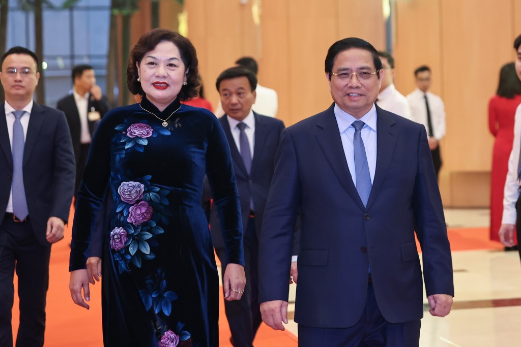 Thủ tướng Phạm Minh Chính tới dự Hội nghị tổng kết năm 2025 và nhiệm kỳ 2021-2025, triển khai nhiệm vụ ngành ngân hàng năm 2026 - Ảnh: VGP/Nhật Bắc
