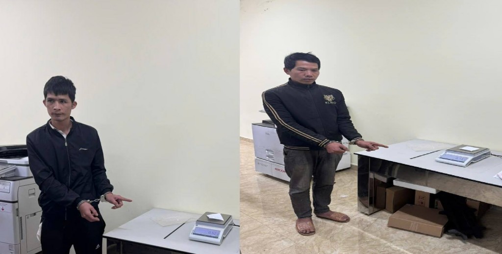 Đối tượng Chúc (bên trái) và đối tượng Thuật (bên phải) tại cơ quan Công an Đối tượng Chúc (bên trái) và đối tượng Thuật (bên phải) tại cơ quan Công an