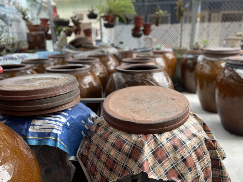 Từng chum mắm được ủ chượp kỳ công, bảo quản bằng lớp muối dày để giữ vẹn nguyên hương vị tinh khiết