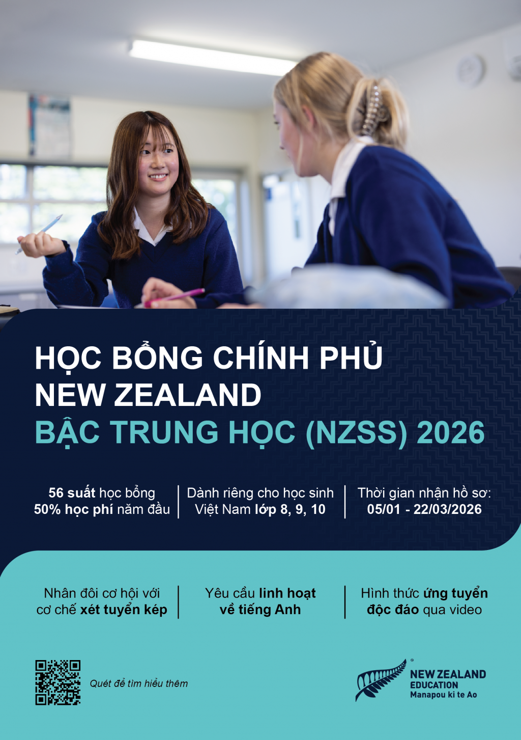 Với số suất học bổng cao kỷ lục, NZSS 2026 mở rộng cơ hội cho học sinh Việt Nam theo học trung học tại New Zealand