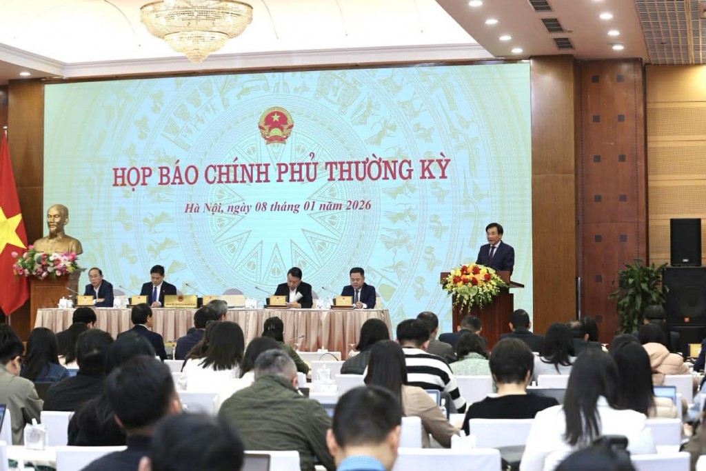 Buổi họp báo Chính phủ thường kỳ tháng 12 diễn ra chiều 8/1/2026 tại Hà Nội - Ảnh: VGP/Minh Khôi