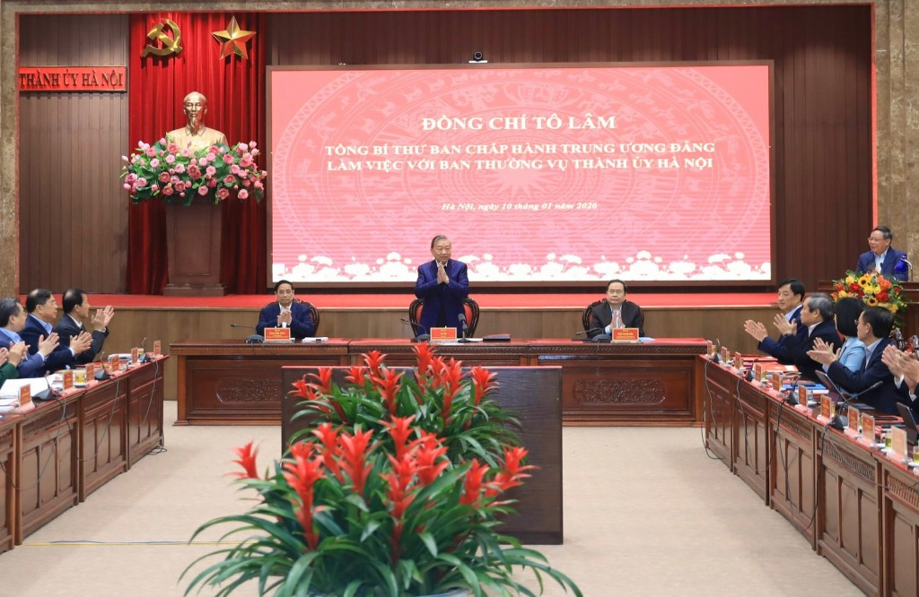 Tổng Bí thư Tô Lâm làm việc với Ban Thường vụ Thành ủy Hà Nội về các định hướng lớn phát triển Thủ đô Tổng Bí thư Tô Lâm làm việc với Ban Thường vụ Thành ủy Hà Nội về các định hướng lớn phát triển Thủ đô