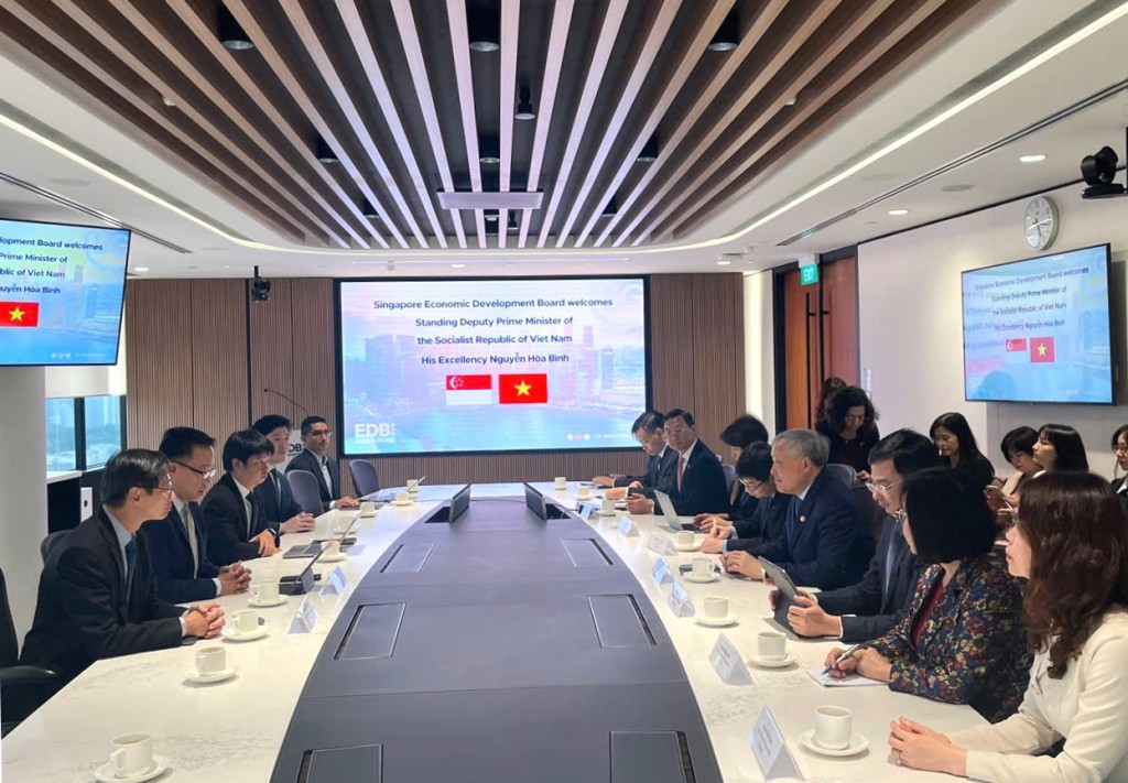 Phó Thủ tướng Thường trực Nguyễn Hòa Bình làm việc với ông Png Cheong Boon, Chủ tịch Hội đồng phát triển kinh tế Singapore (EDB) - Ảnh: VGP/Nguyễn Hoàng