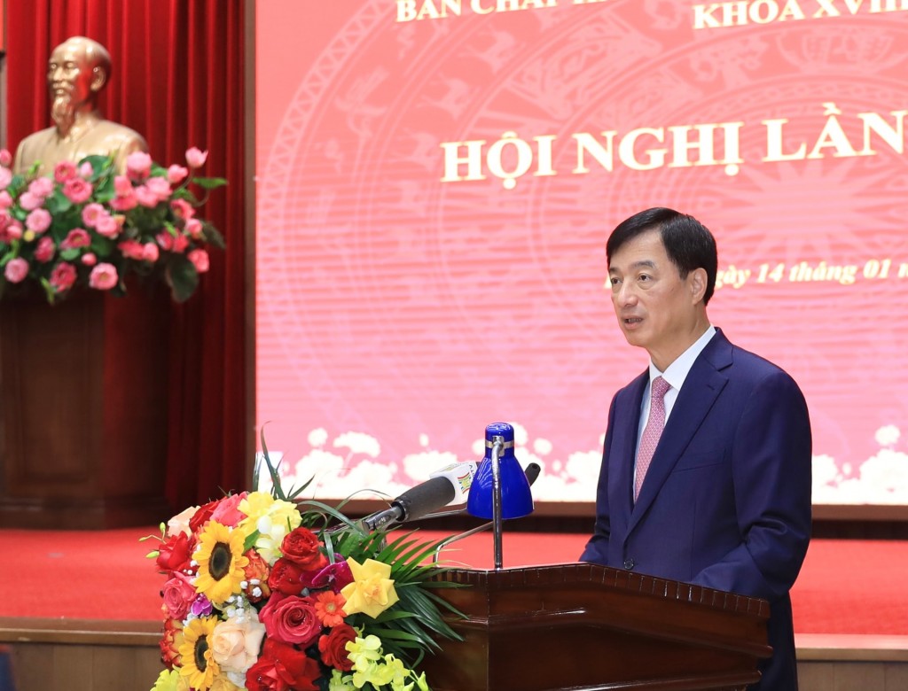 Bí thư Thành ủy Hà Nội Nguyễn Duy Ngọc phát biểu kết luận hội nghị. Ảnh: Quang Thái Bí thư Thành ủy Hà Nội Nguyễn Duy Ngọc phát biểu kết luận hội nghị. Ảnh: Quang Thái