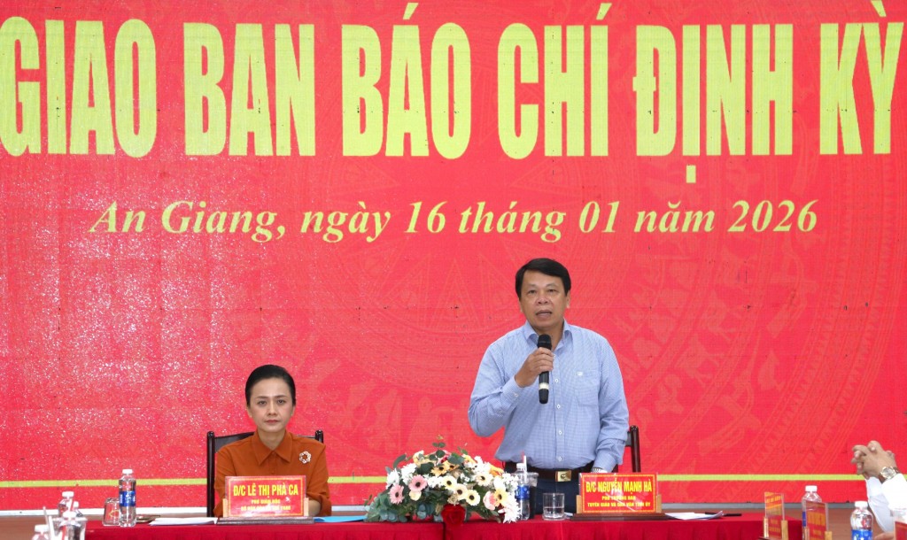 Phó Trưởng Ban Tuyên giáo và Dân vận Tỉnh ủy An Giang Nguyễn Mạnh Hà phát biểu định hướng tuyên truyền (ảnh: Như Ngọc)