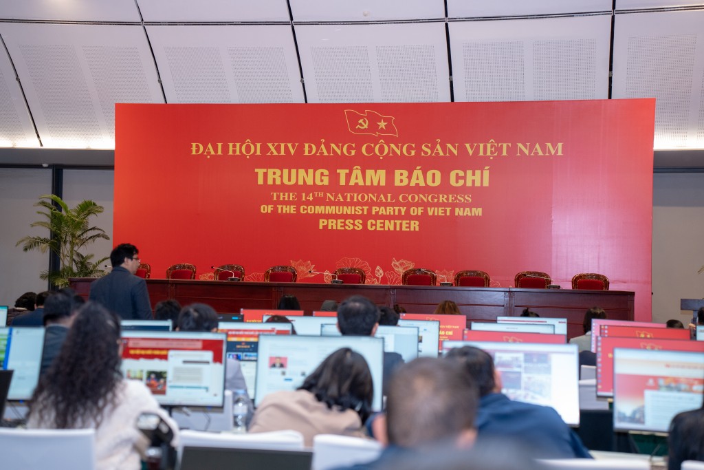 Không gian Trung tâm báo chí tại đại hội