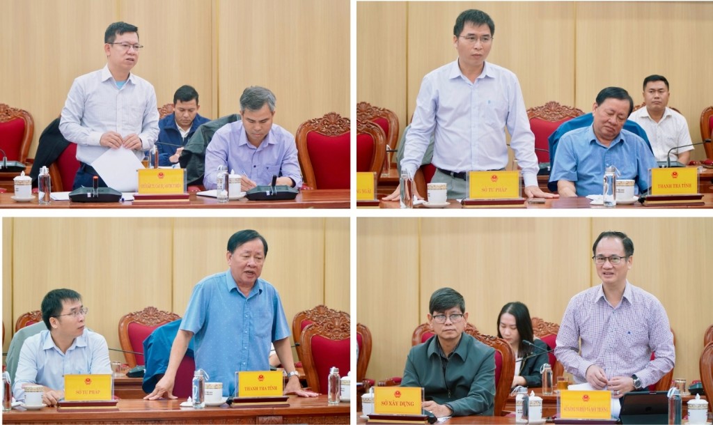 Lãnh đạo các sở, ngành tham gia ý kiến góp ý tại buổi làm việc (Ảnh: quangngai.gov.vn)
