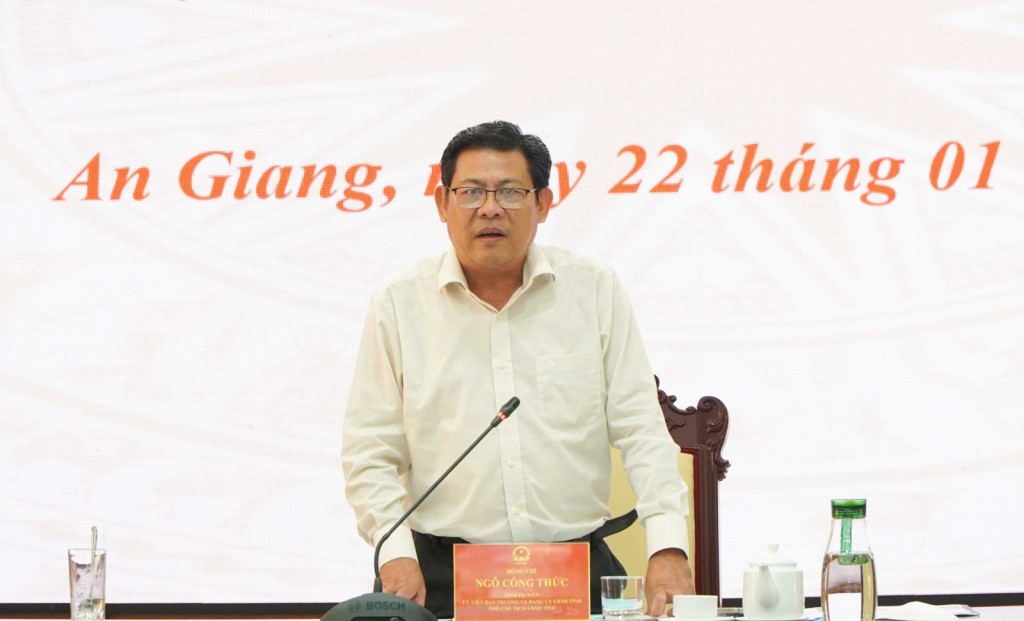 Phó Chủ tịch UBND tỉnh An Giang Ngô Công Thức phát biểu kết luận tại cuộc họp. Ảnh: Thu Oanh/AGO