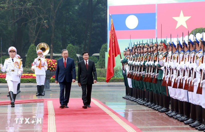 Tổng Bí thư Tô Lâm chủ trì lễ đón Tổng Bí thư, Chủ tịch nước Lào Thongloun Sisoulith