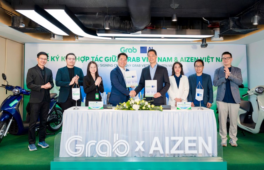 Grab Việt Nam hợp tác với AIZEN Việt Nam mang đến giải pháp thuê xe máy điện cho đối tác tài xế Grab