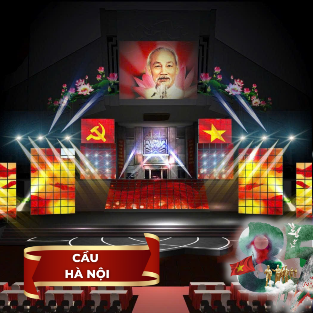 Thiết kế sân khấu điểm cầu tại Hà Nội (Ảnh: VTV) Thiết kế sân khấu điểm cầu tại Hà Nội (Ảnh: VTV)