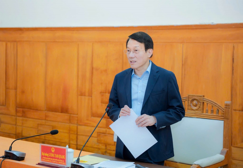 Đại tướng Lương Tam Quang, Ủy viên Bộ Chính trị, Bộ trưởng Bộ Công an phát biểu tại buổi làm việc 
