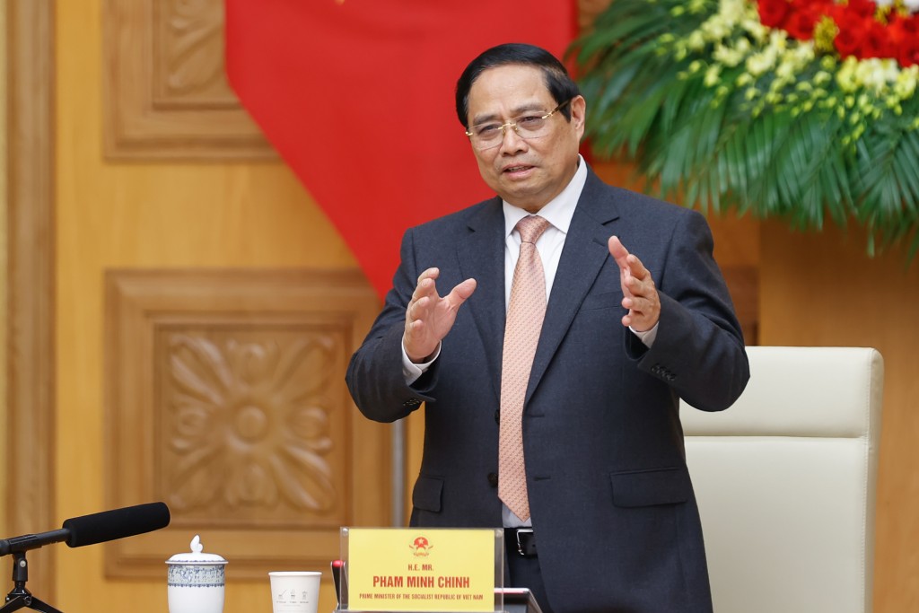 Thủ tướng Phạm Minh Chính phát biểu tại buổi tiếp các doanh nghiệp Thụy Sĩ và châu Âu - Ảnh: VGP/Nhật Bắc