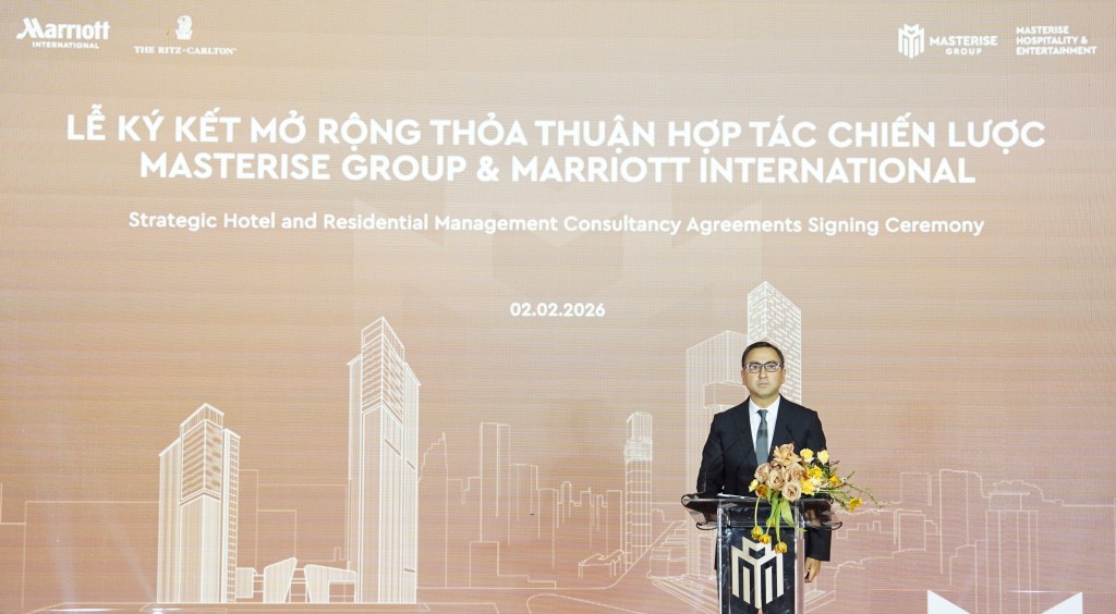 Ông Gautam Bhandari – Giám đốc Phát triển khu vực châu Á – Thái Bình Dương (không bao gồm Trung Quốc), Marriott International phát biểu tại buổi lễ