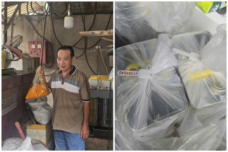 Các đối tượng sử dụng dung môi công nghiệp và phẩm màu pha trộn với xăng nền nhằm tăng thể tích, giảm chất lượng nhưng bán ra thị trường với giá xăng thật. Ảnh: CATP