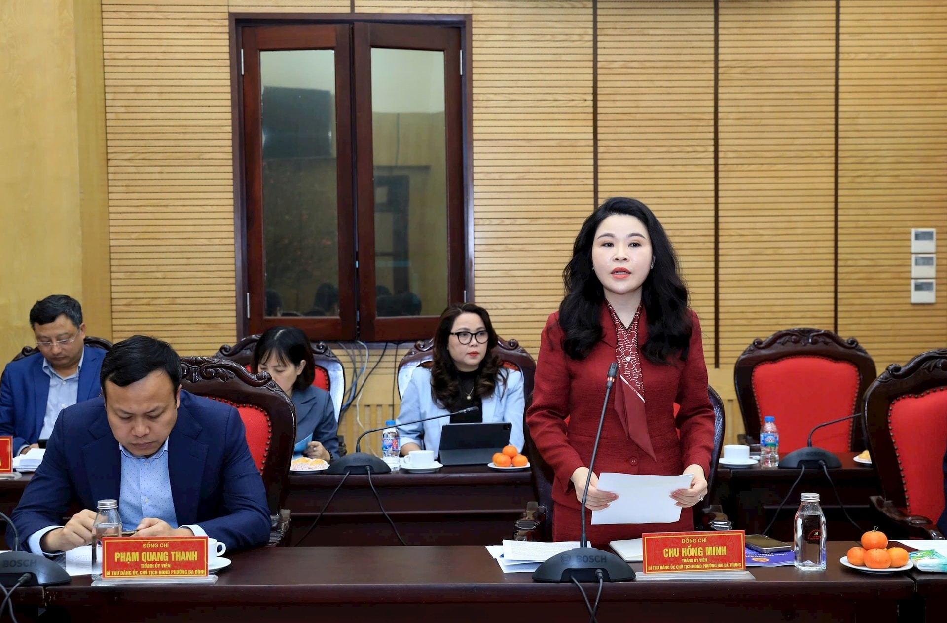 Bí thư Đảng ủy, Chủ tịch HĐND phường Hai Bà Trưng Chu Hồng Minh phát biểu