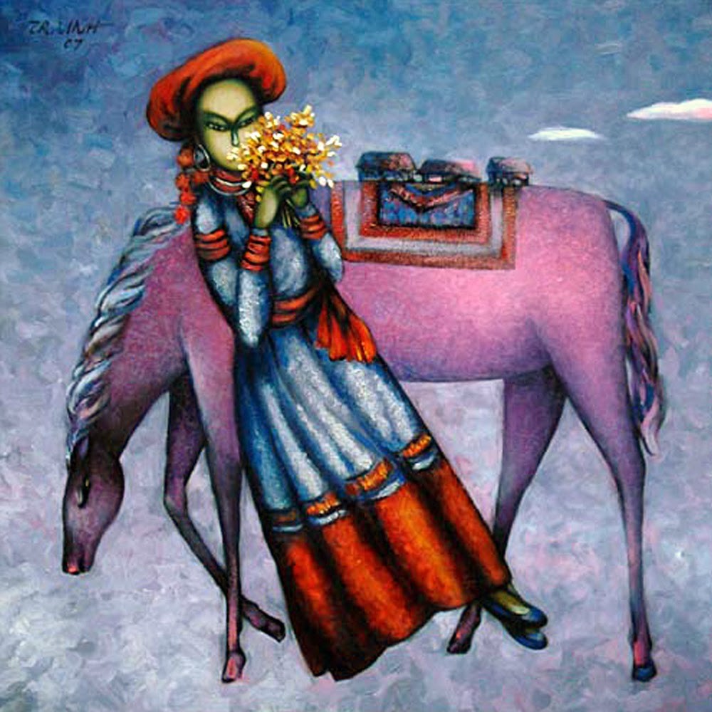 Tranh sơn dầu “Đợi bạn”, họa sĩ Trần Vinh