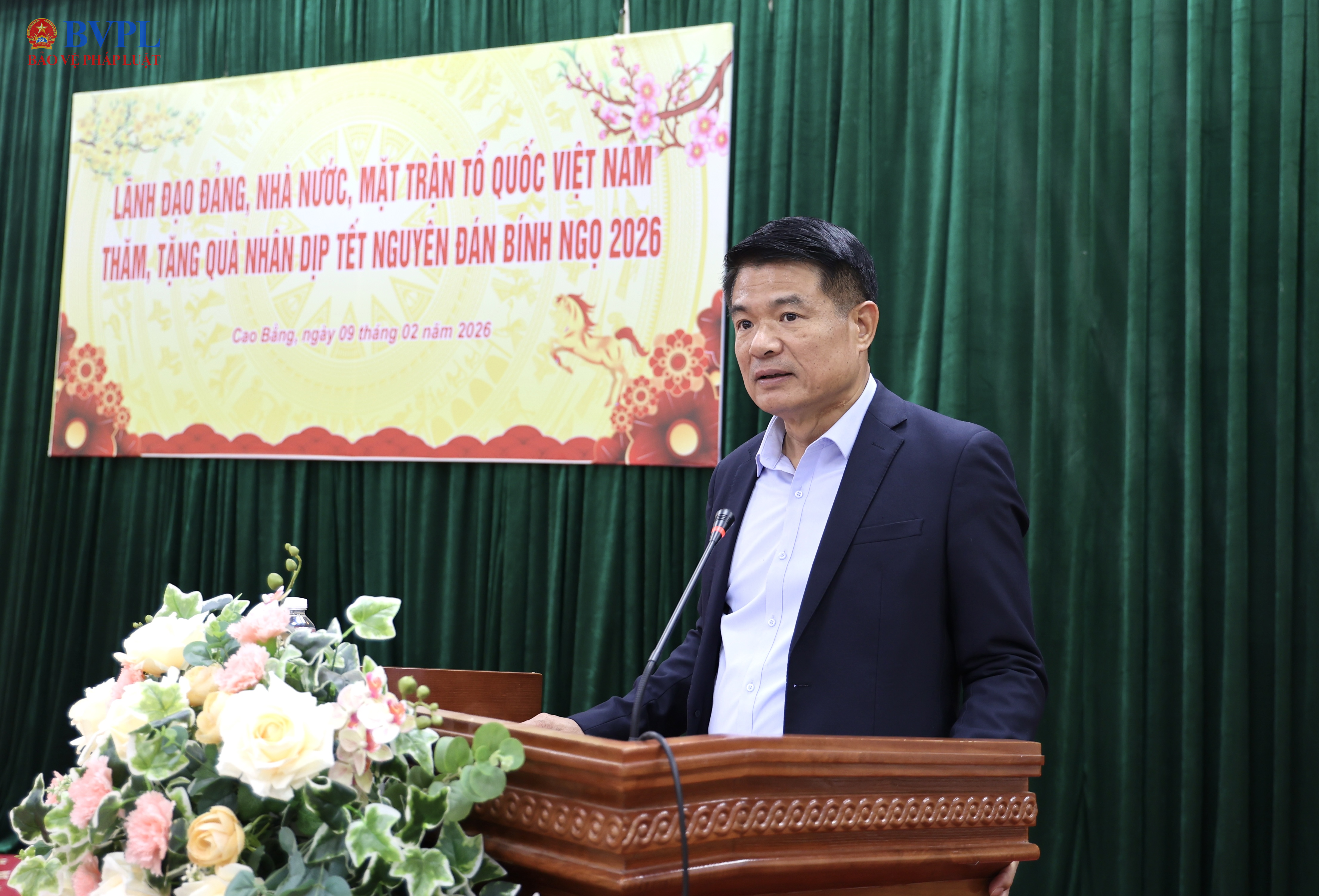 Đồng chí Nguyễn Huy Tiến, Ủy viên Trung ương Đảng, Bí thư Đảng ủy, Viện trưởng VKSND tối cao phát biểu tại chương trình chúc Tết, tặng quà.