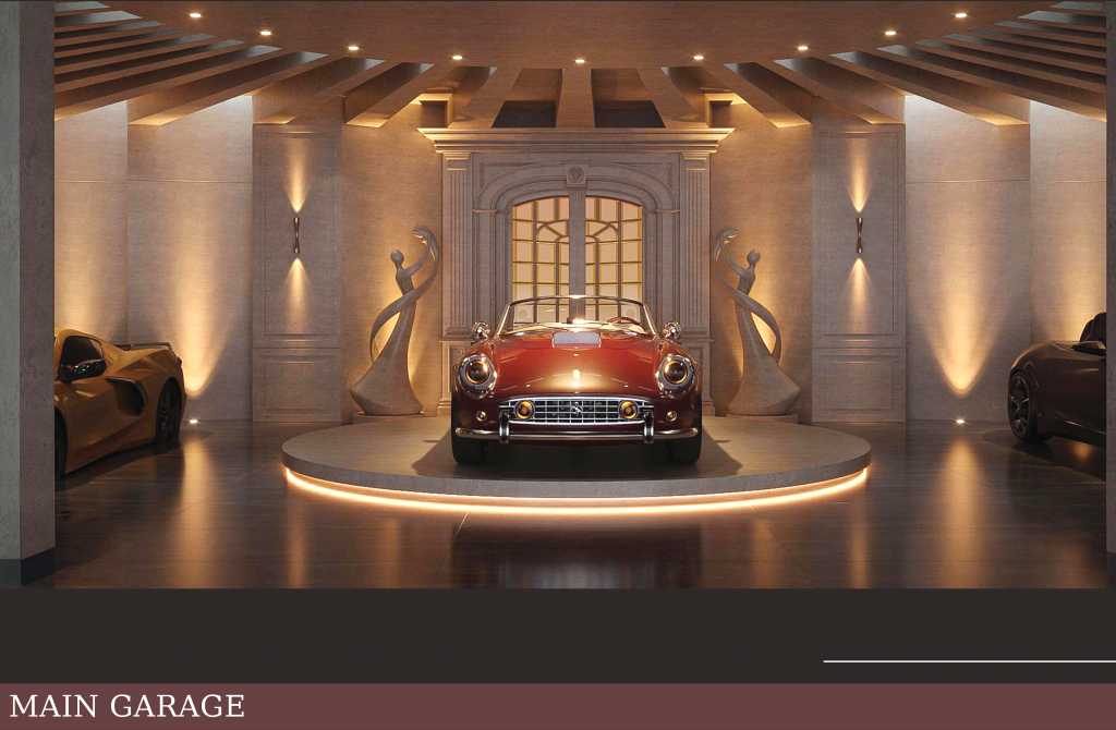 Khu vực garage được quy hoạch riêng, với hệ thống đèn spotlight bố trí tinh tế, biến nơi đây thành một “gallery” trưng bày đẳng cấp. Không gian này vì thế vượt xa chức năng để xe thông thường, trở thành tuyên ngôn phong cách sống của gia chủ. 