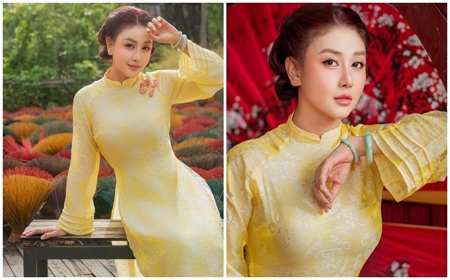 Diễn viên Hà Minh Ngọc nổi bật với áo dài du xuân Bính Ngọ 2026