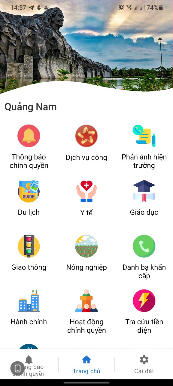 Giao diện chính của ứng dụng “Smart Quang Nam”