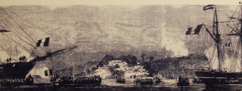 Hình ảnh mô phỏng liên quân Pháp - Tây Ban Nha đổ bộ vào thành Điện Hải (Ảnh tư liệu)