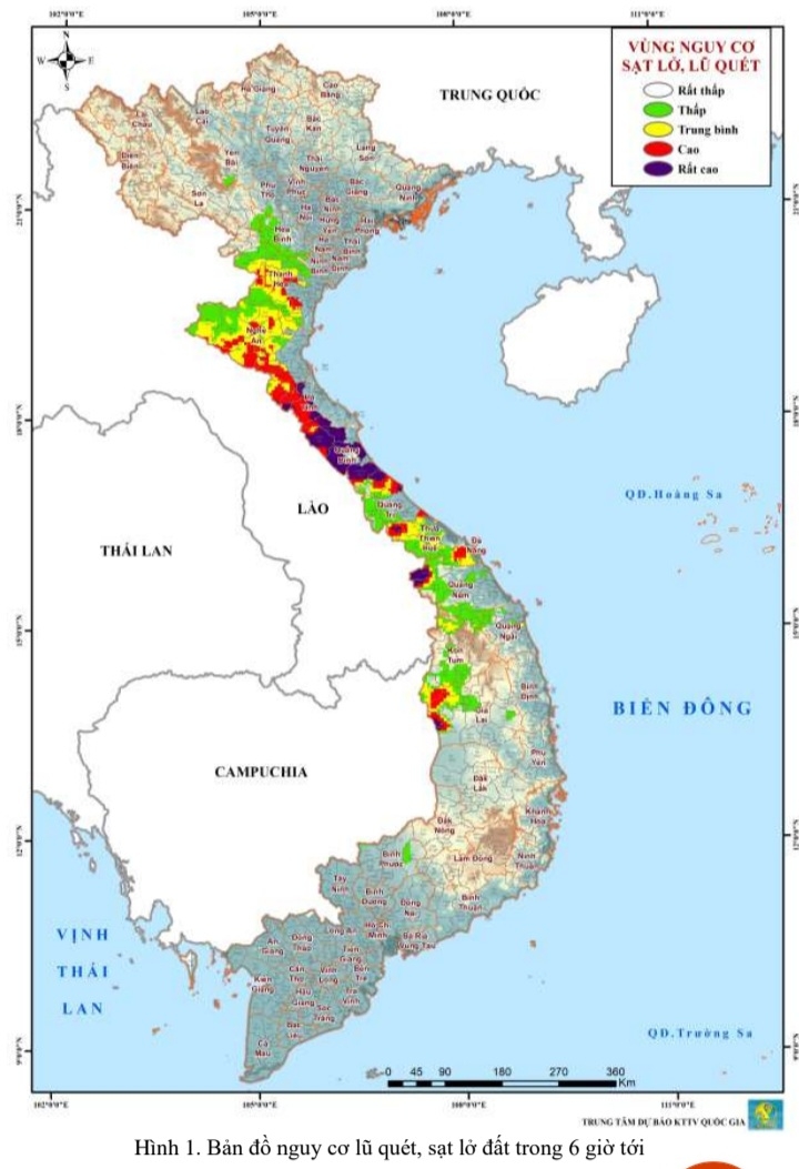 Cảnh báo lũ quét, sạt lở, ngập úng tại các tỉnh miền Trung trong 6 giờ tới