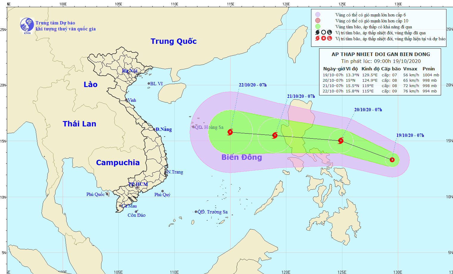 Hướng di chuyển của Áp thấp nhiệt đới (Nguồn nchmf.gov.vn)