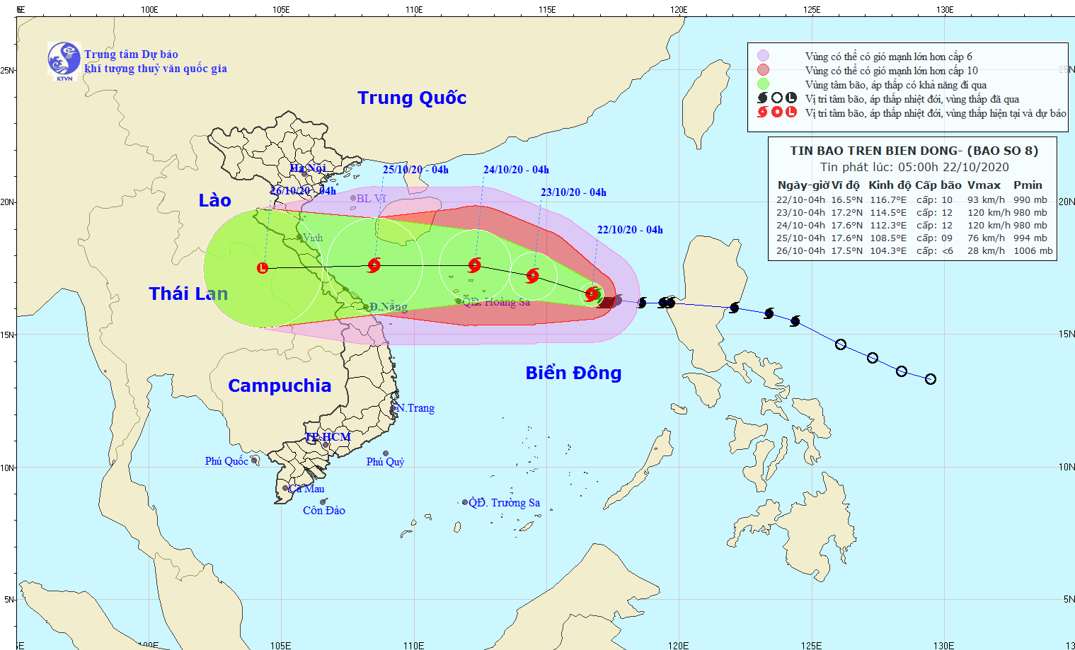 Dự báo đường đi cho thấy bão hướng vào các tỉnh Bắc và Trung Trung Bộ ( Nguồn nchmf.gov) 