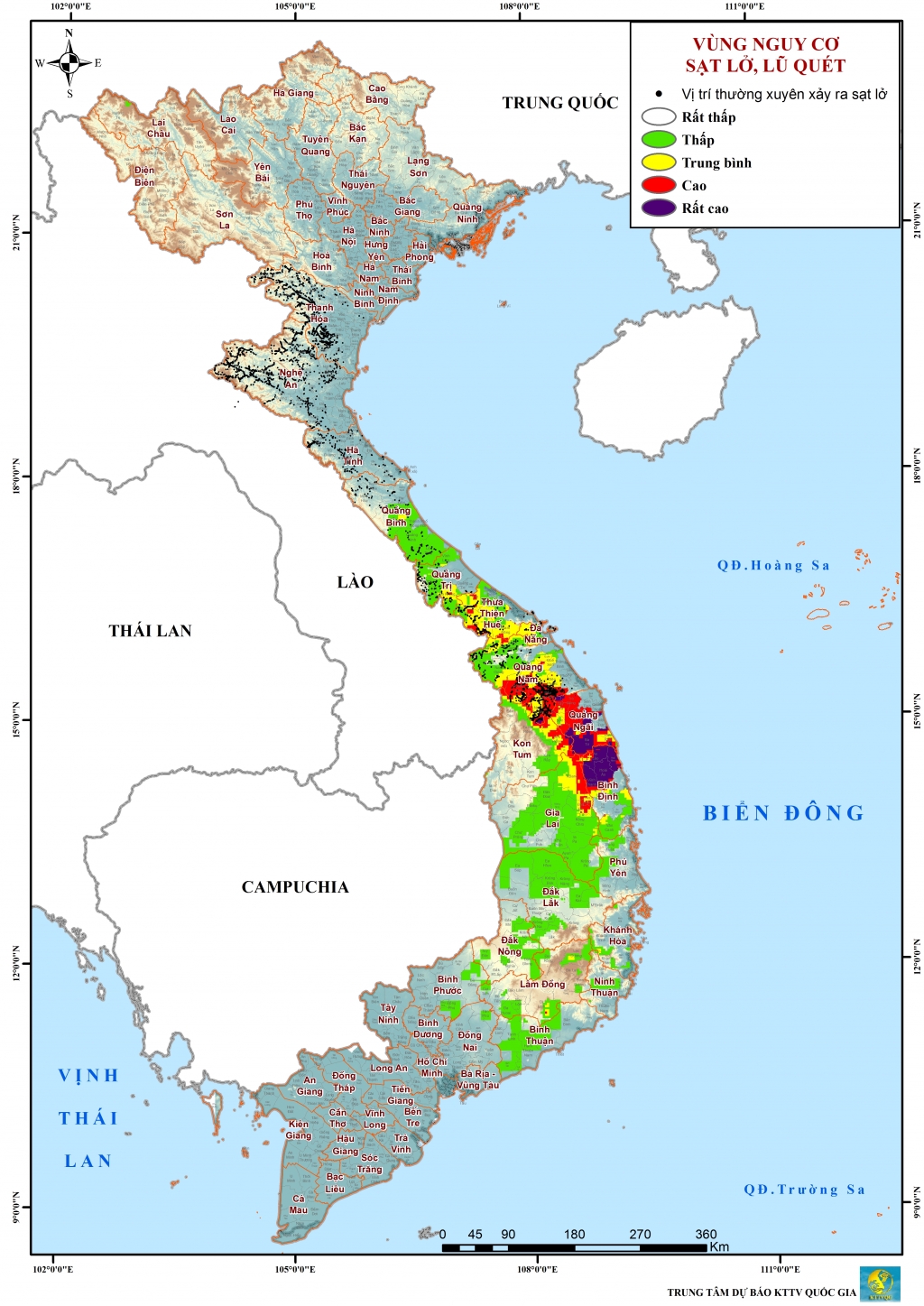 Bản đồ dự báo nguy cơ xảy ra lũ quét, sạt lở đất trong 6 giờ tới ở các tỉnh miền Trung và Tây Nguyên (Nguồn nchmf.gov.vn) 