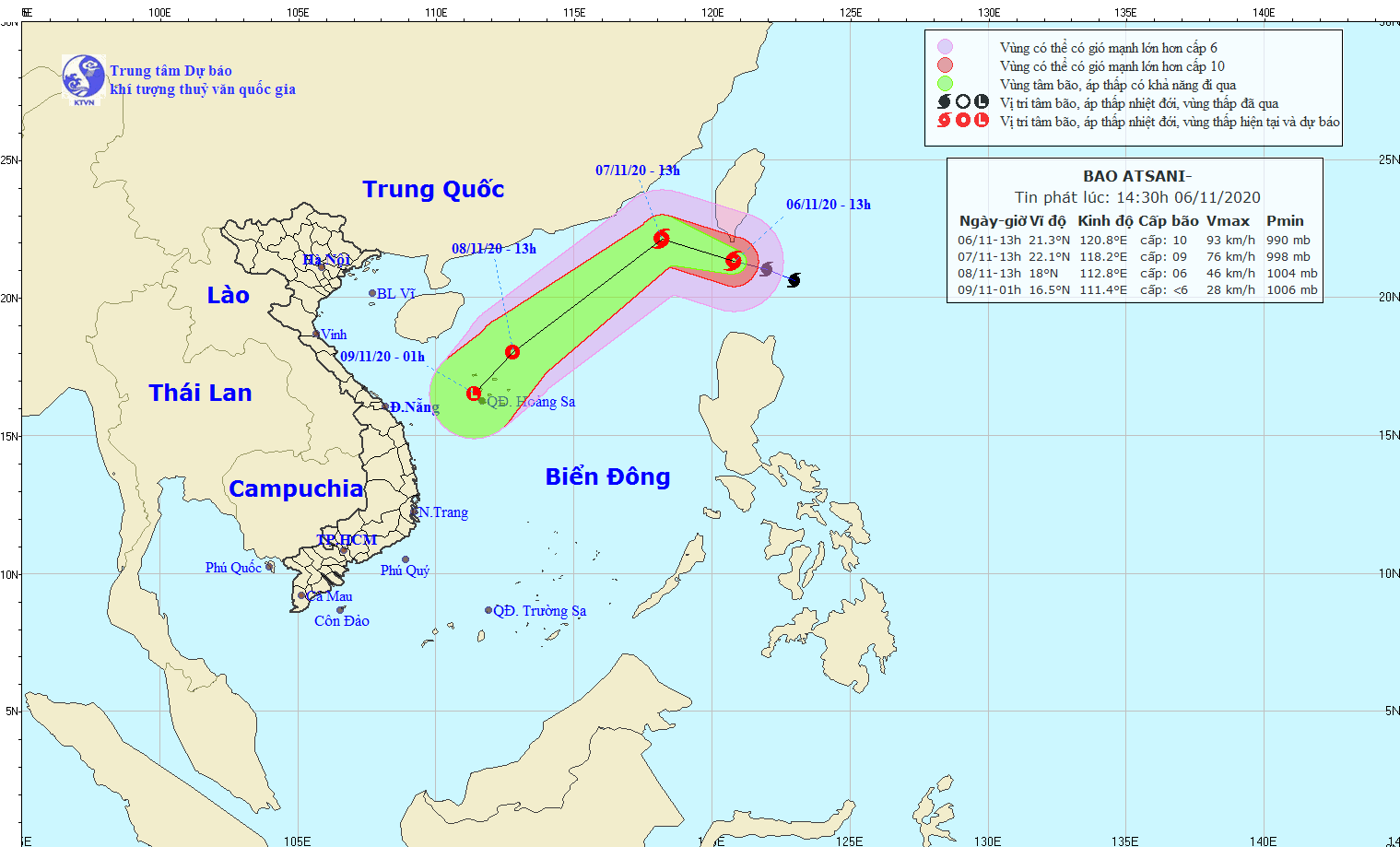 Bão Astani giật cấp 12 cách đảo Đài Loan 230km, đang di chuyển vào biển Đông