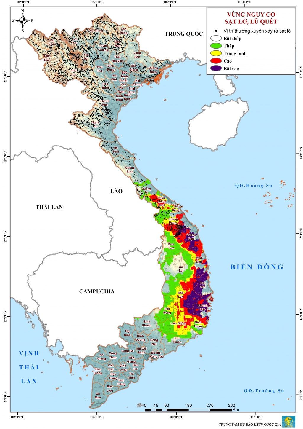 Bản đồ nguy cơ lũ quét, sạt lở đất trong 6 giờ tới (Nguồn nchmf.gov.vn) 