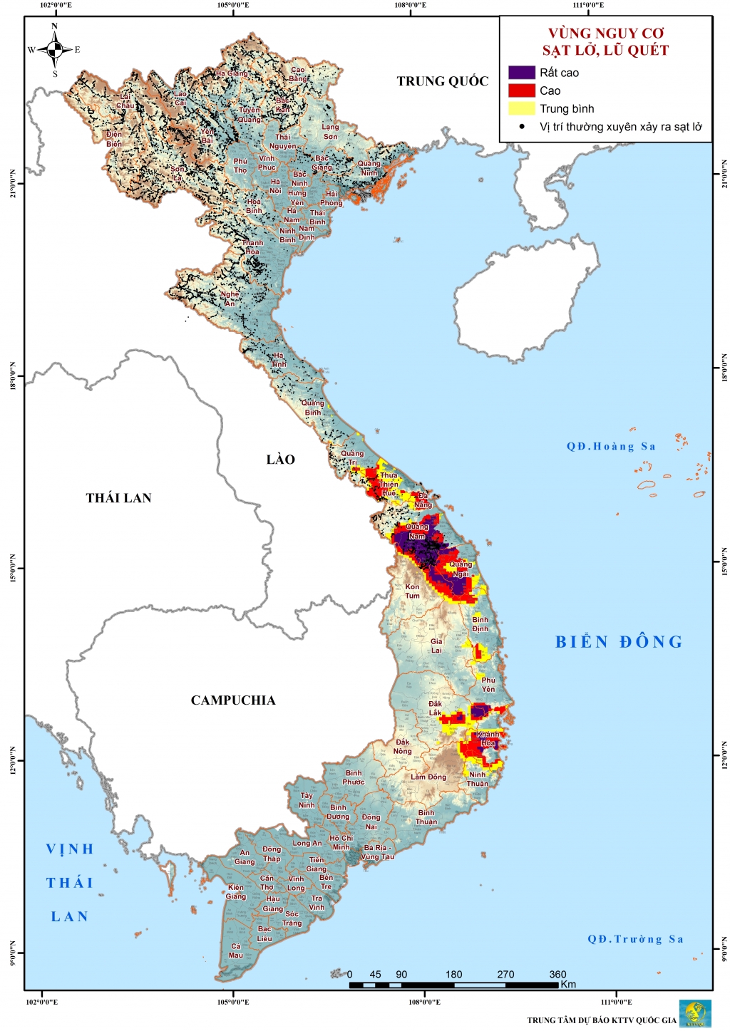 Bản đồ nguy cơ lũ quét, sạt lở đất và ngập lụt 24 giờ tới (Nguồn nchmf.gov) 