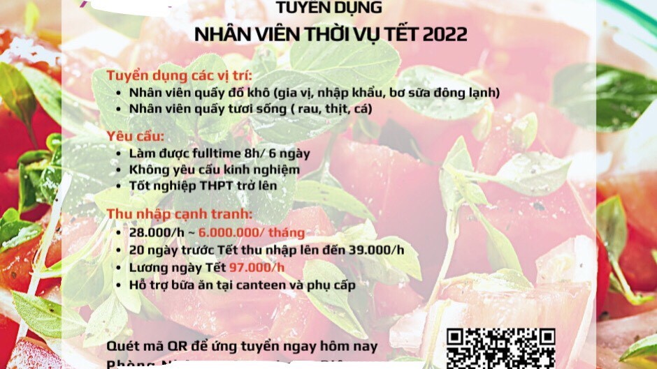 Tin tuyển dụng nhân viên thời vụ của một siêu thị trong dịp Tết