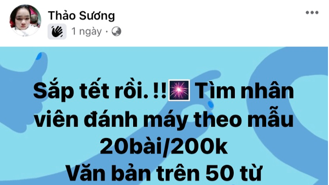 Nhiều tin rao tuyển dụng Tết hướng tới đối tượng sinh viên, các bạn trẻ (Ảnh: Facebook)