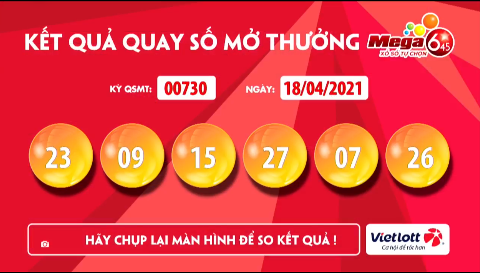 Kết quả của giải Mega 6/45 hôm nay ngày  18/4