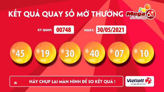 Kết quả của giải Mega 6/45 hôm nay ngày  30/5