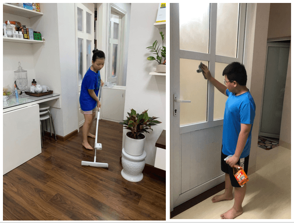 Nghỉ hè, nhiều bạn nhỏ được giao làm việc nhà (Học sinh trường THCS Phan Chu Trinh quận Ba Đình giúp đỡ bố mẹ làm việc nhà trong dịp nghỉ hè