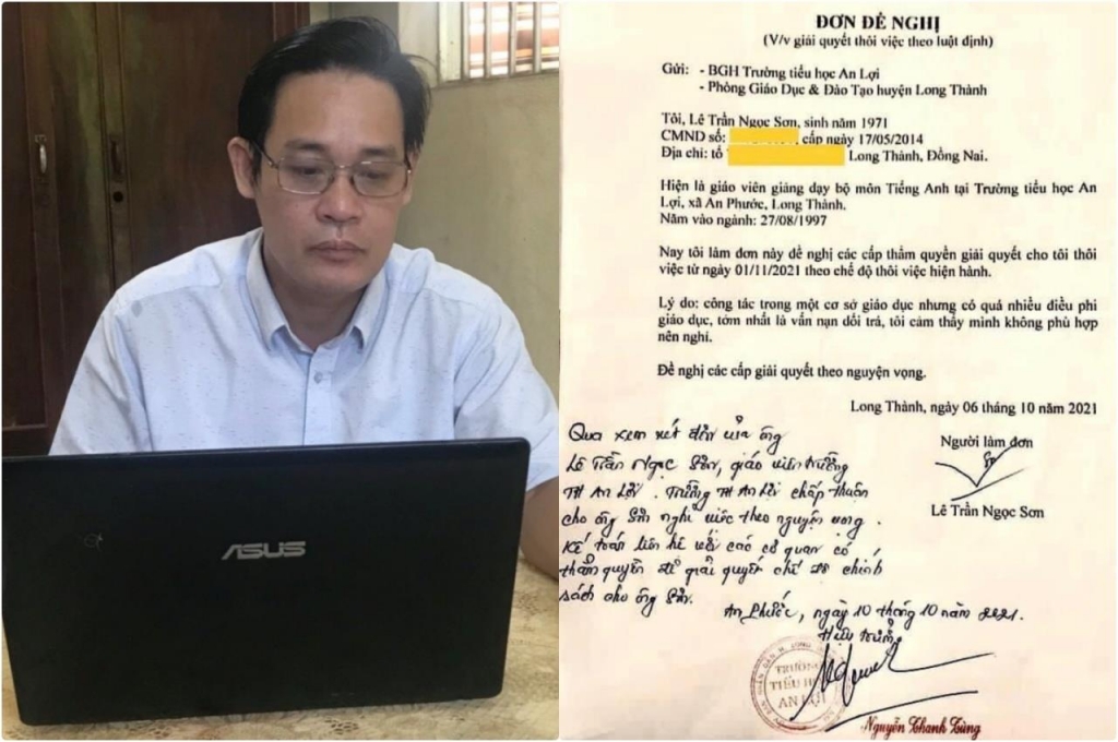ông Lê Trần Ngọc Sơn và đơn xin nghỉ việc. (Ảnh Internet)