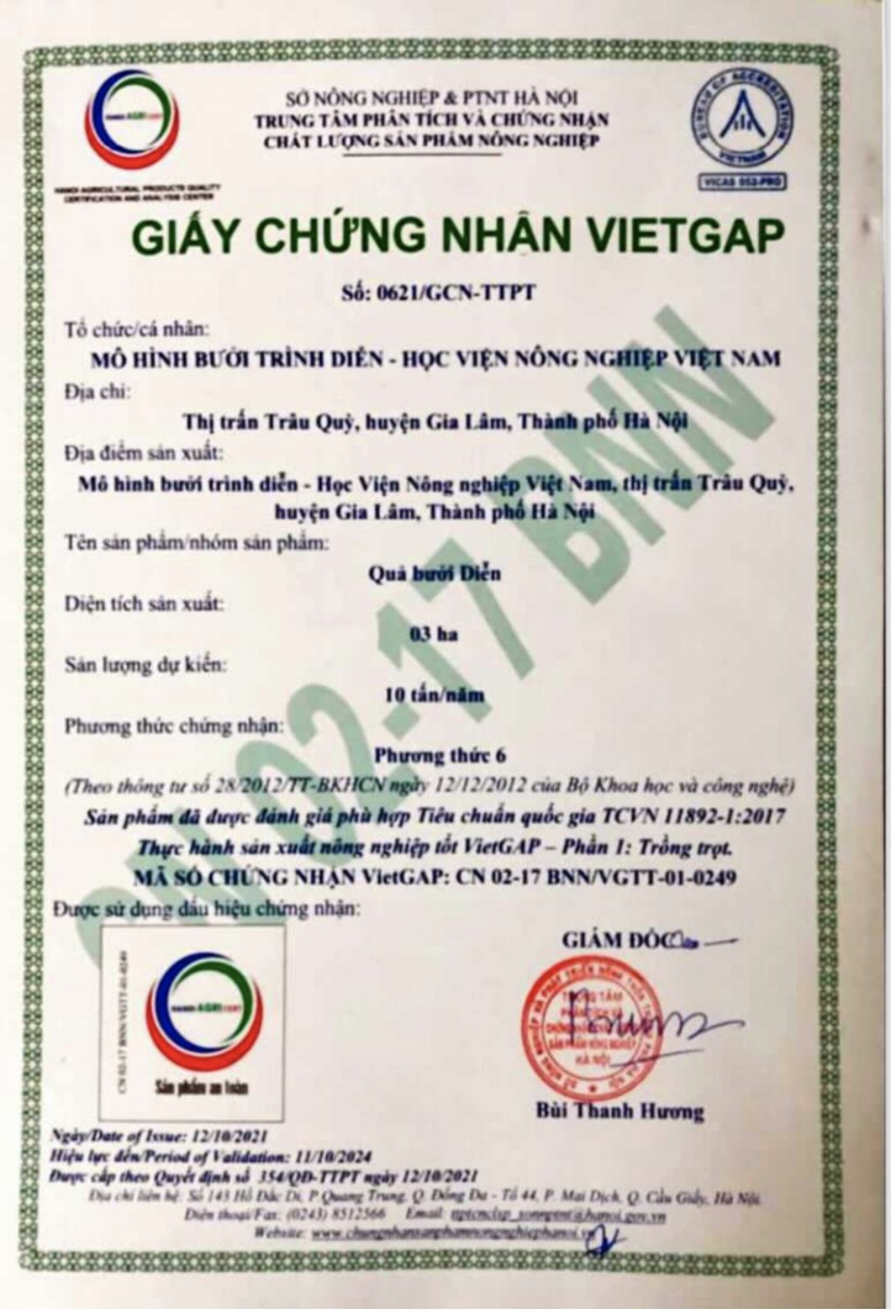 Ứng dụng CNTT trong truy xuất nguồn gốc sản phẩm bưởi Diễn theo tiêu chuẩn VietGAP