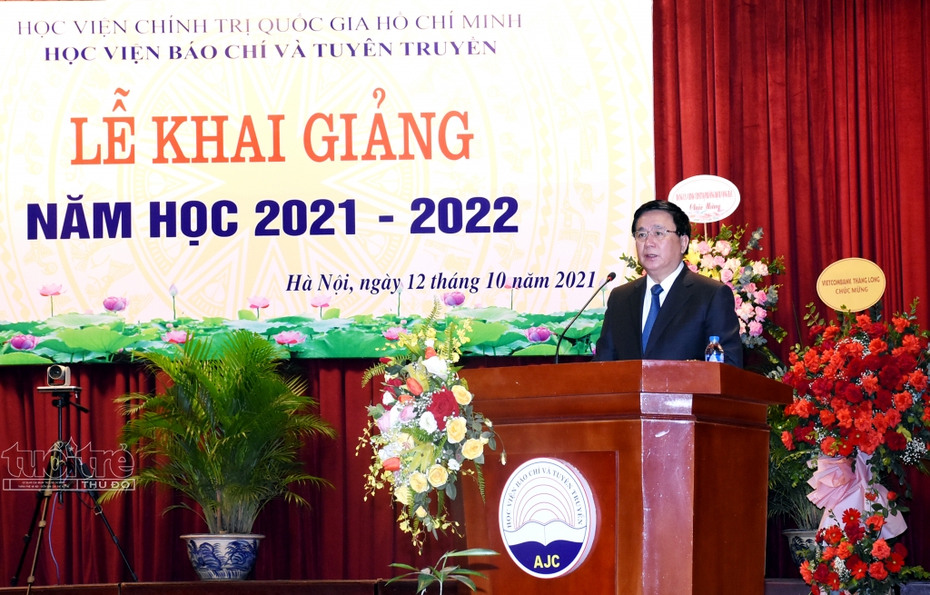GS.TS Nguyễn Xuân Thắng phát biểu tại Lễ khai giảng năm học mới Học viện Báo chí và Tuyên truyền