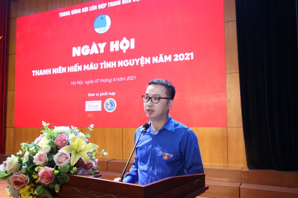 Bí thư Trung ương Đoàn Nguyễn Tường Lâm phát biểu tại Ngày hội Thanh niên hiến máu tình nguyện