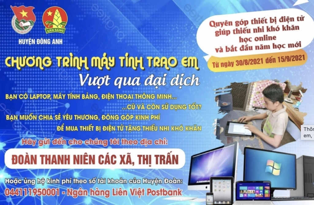 Thông tin ủng hộ chương trình “Máy tính trao em, vượt qua đại dịch”