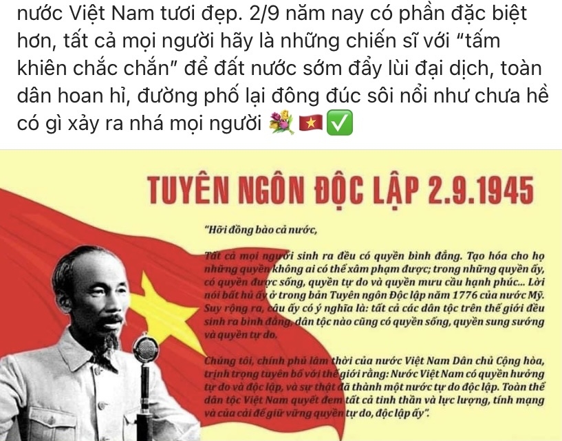 Bạn trẻ bày tỏ trong Ngày Quốc khánh trên trang cá nhân 