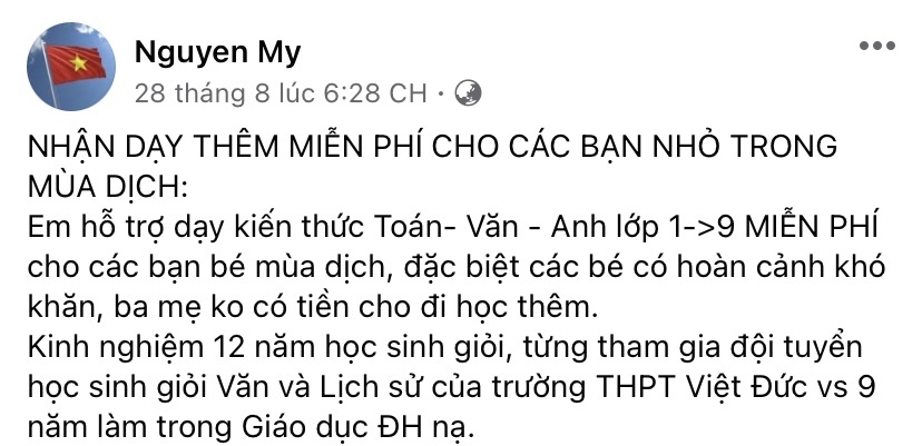Cô giáo Nguyễn Hà My mở lớp dạy thêm miễn phí cho các em nhỏ